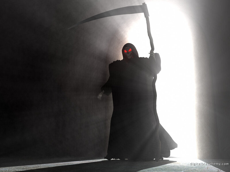 Grim Reaper in a dark tunnel