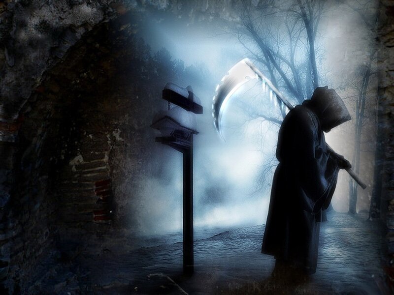 Grim Reaper in a foggy forest