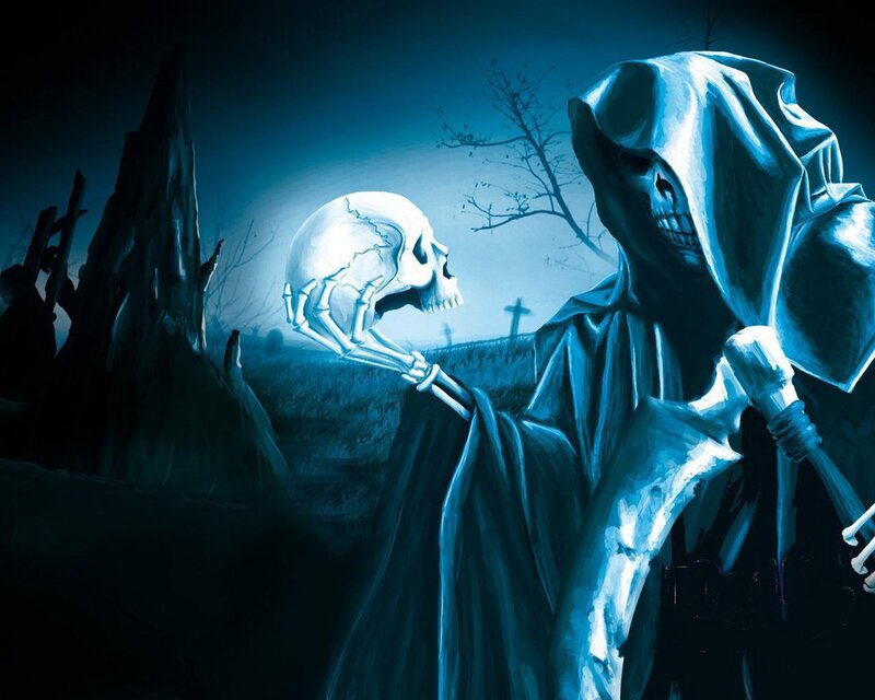 Grim Reaper in a graveyard