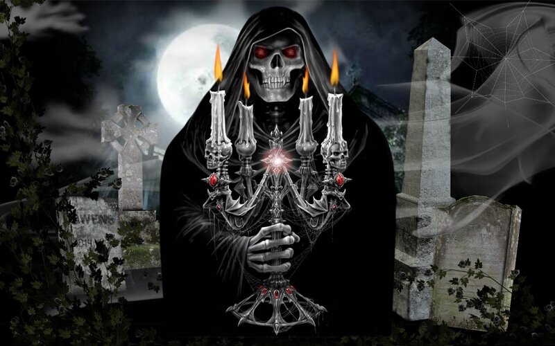 grim reaper in a graveyard
