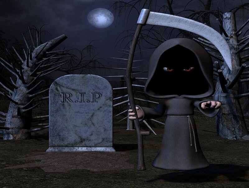 Grim Reaper in a graveyard