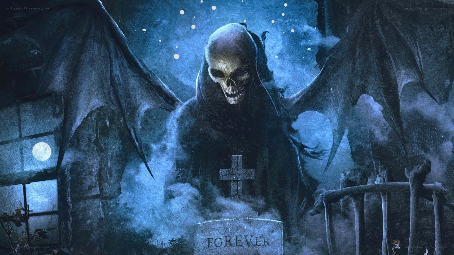grim reaper in a graveyard