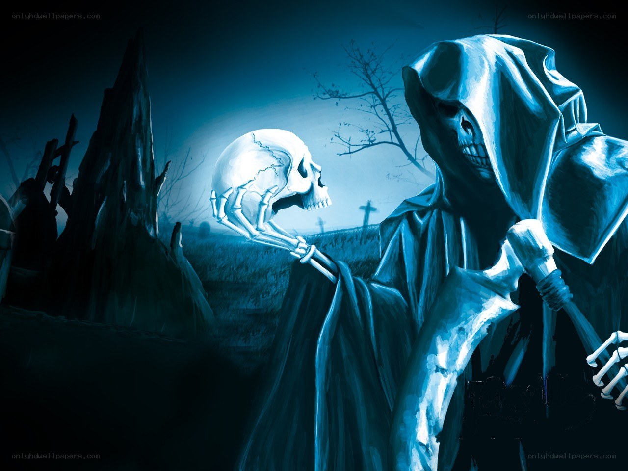 Grim Reaper in a graveyard