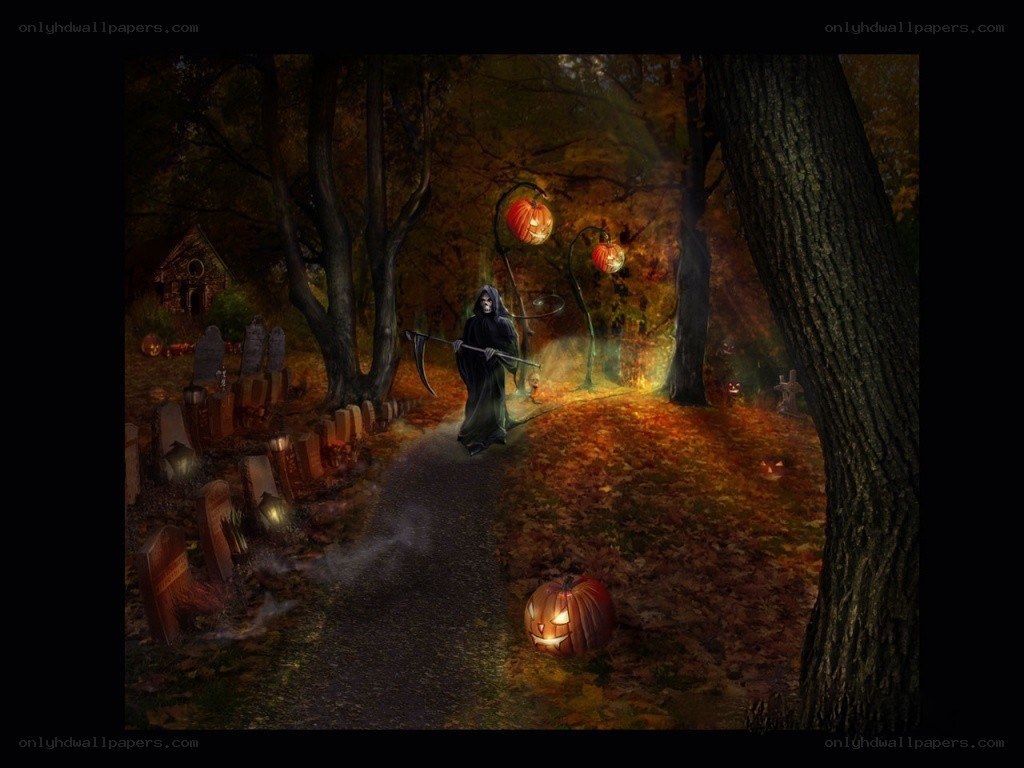 Grim Reaper in a Halloween graveyard