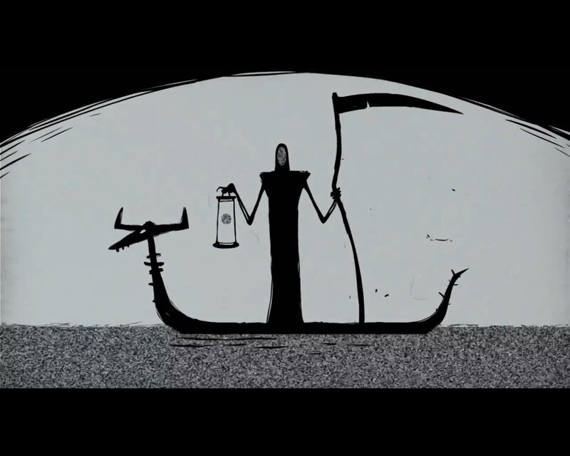 Grim Reaper in Boat — Black, Dramatic
