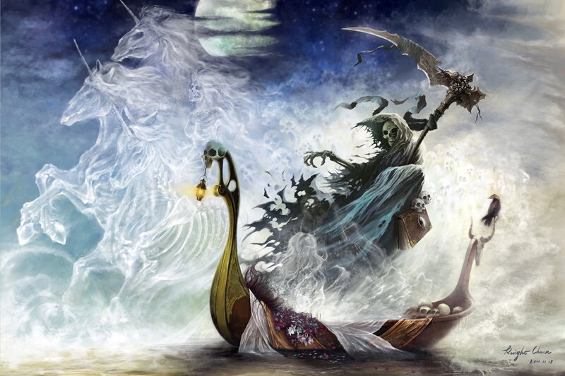 Grim Reaper in Boat — Blue