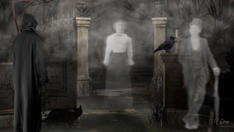 Grim Reaper in Cemetery — Black, Haunted