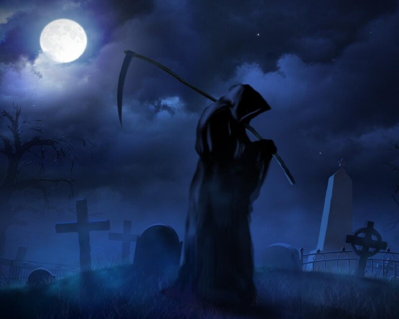 Grim Reaper in Cemetery — Blue