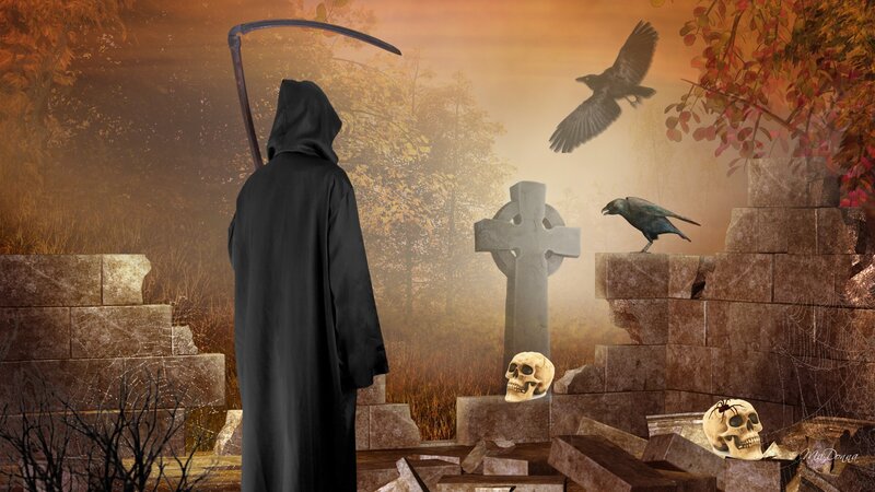 Grim Reaper in Cemetery — Brown