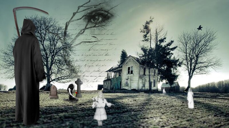Grim Reaper in Cemetery — Gray, Eerie