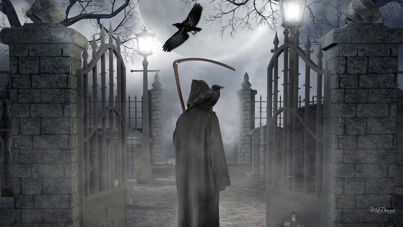 Grim Reaper in Cemetery — Gray