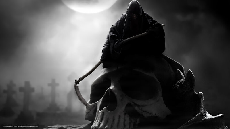Grim reaper in cemetery