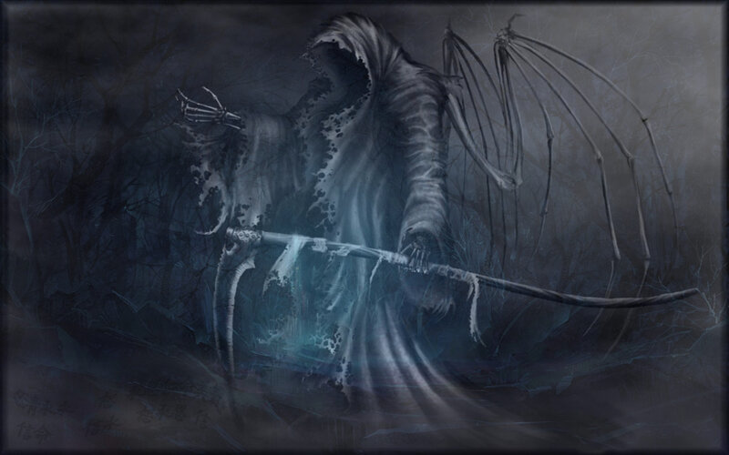 Grim reaper in dark forest