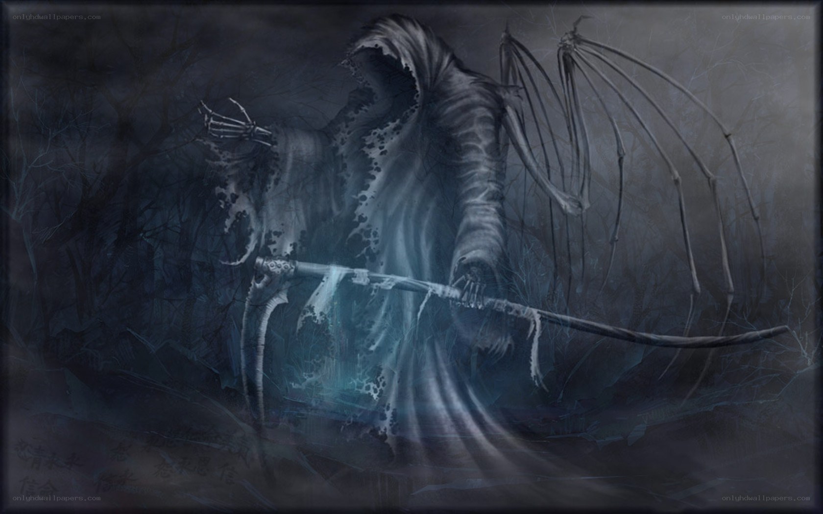 Grim reaper in dark forest