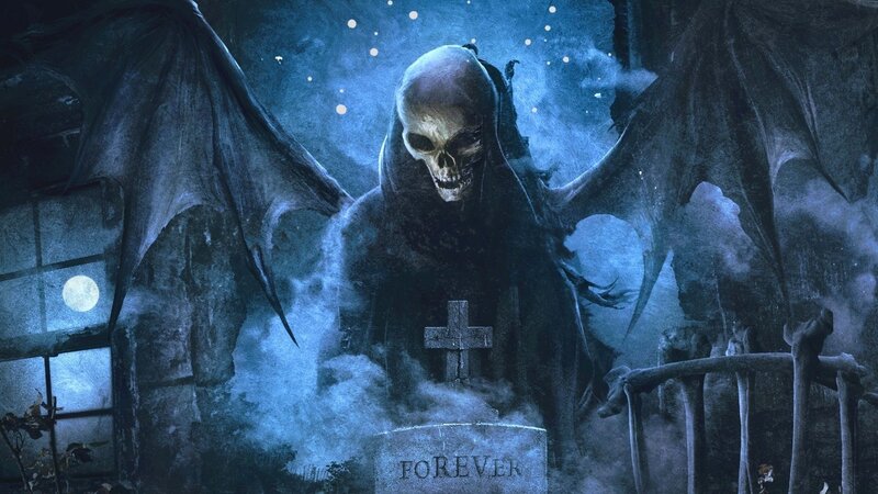 Grim Reaper in Graveyard — Blue, Dark, Eerie