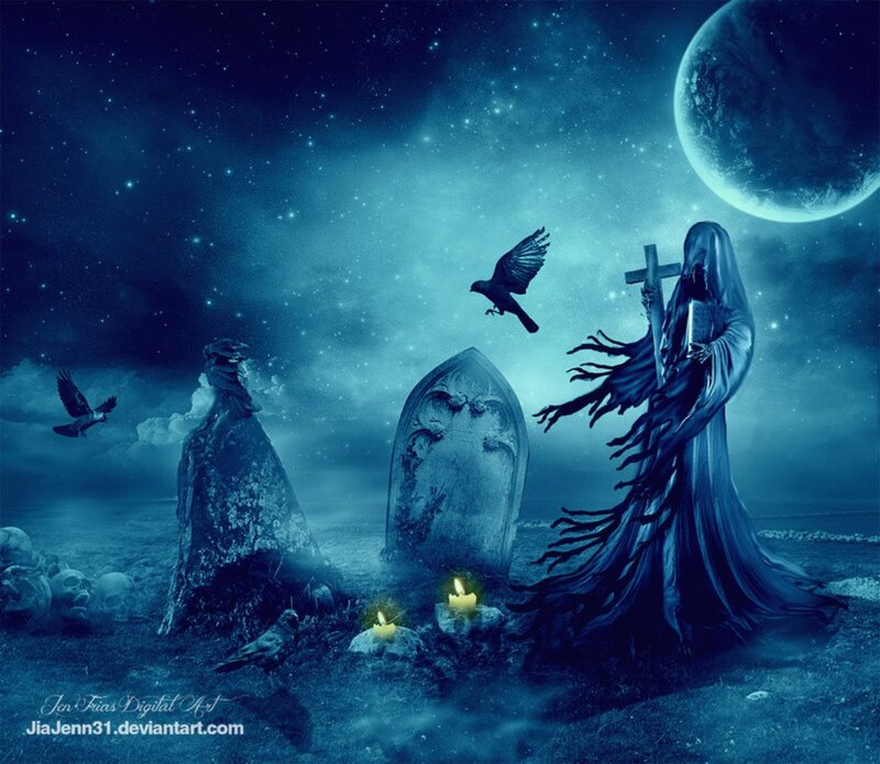 Grim Reaper in Graveyard — Blue