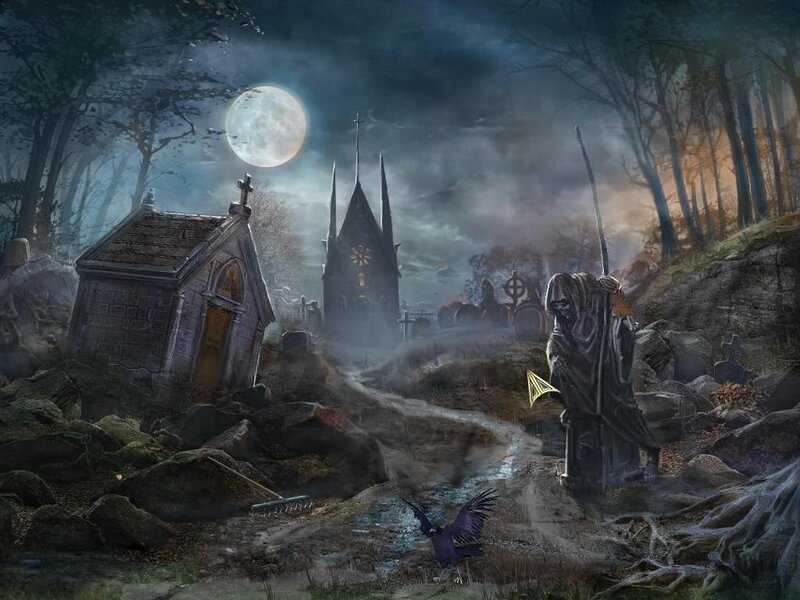 Grim Reaper in Graveyard — Dark Blue