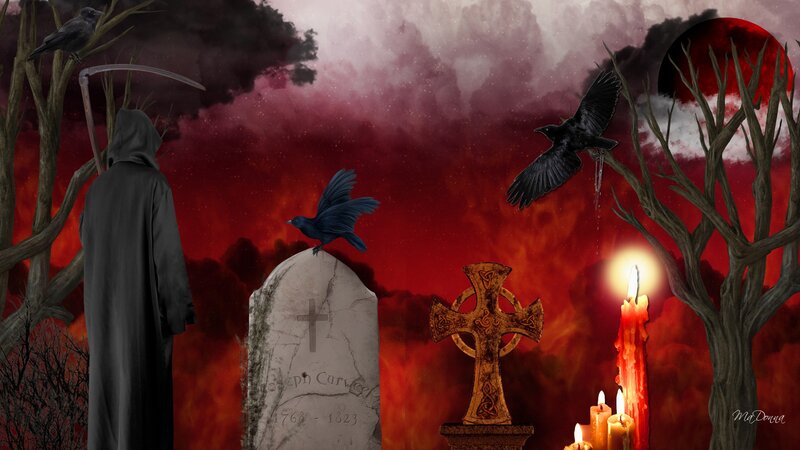 Grim Reaper in Graveyard — Red