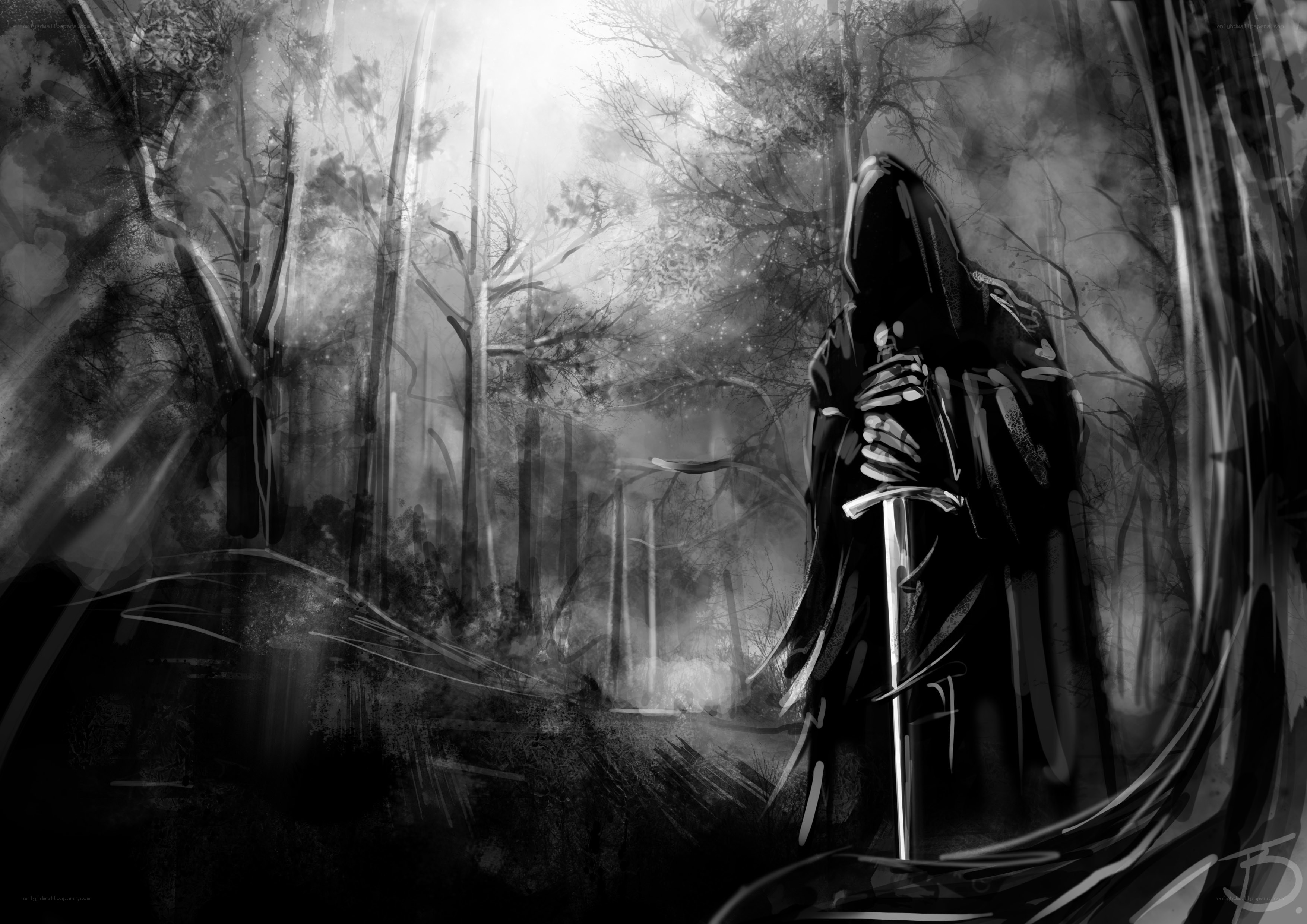 Grim reaper in misty forest