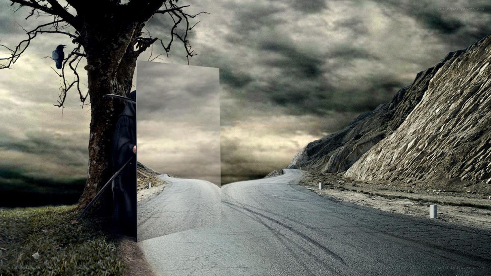 Grim reaper on a desolate road