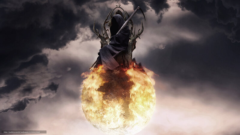 Grim Reaper on a flaming sphere