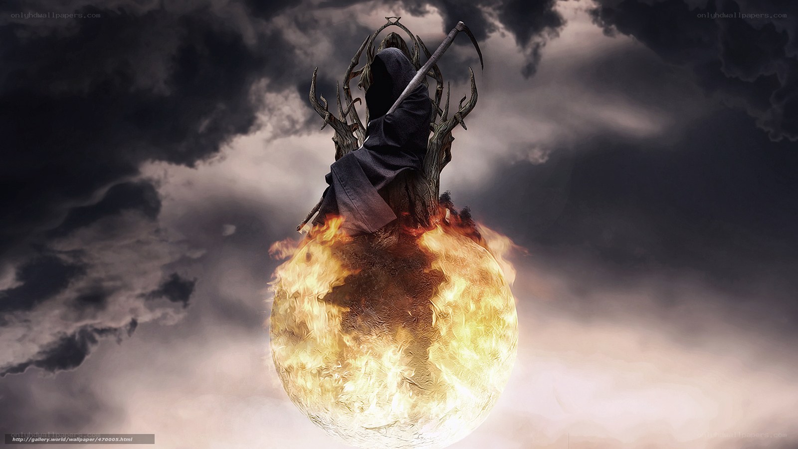 Grim Reaper on a flaming sphere