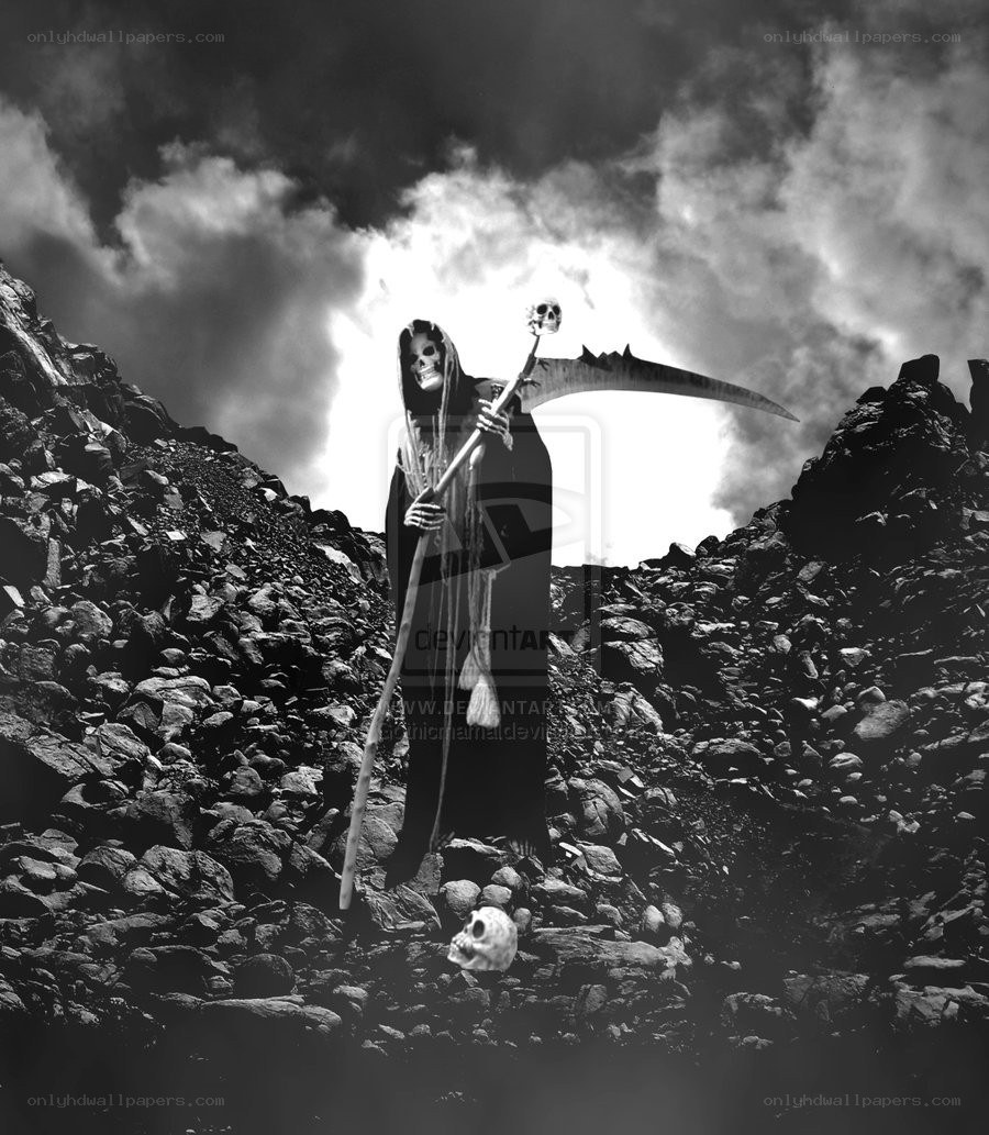 Grim Reaper on a rocky hill