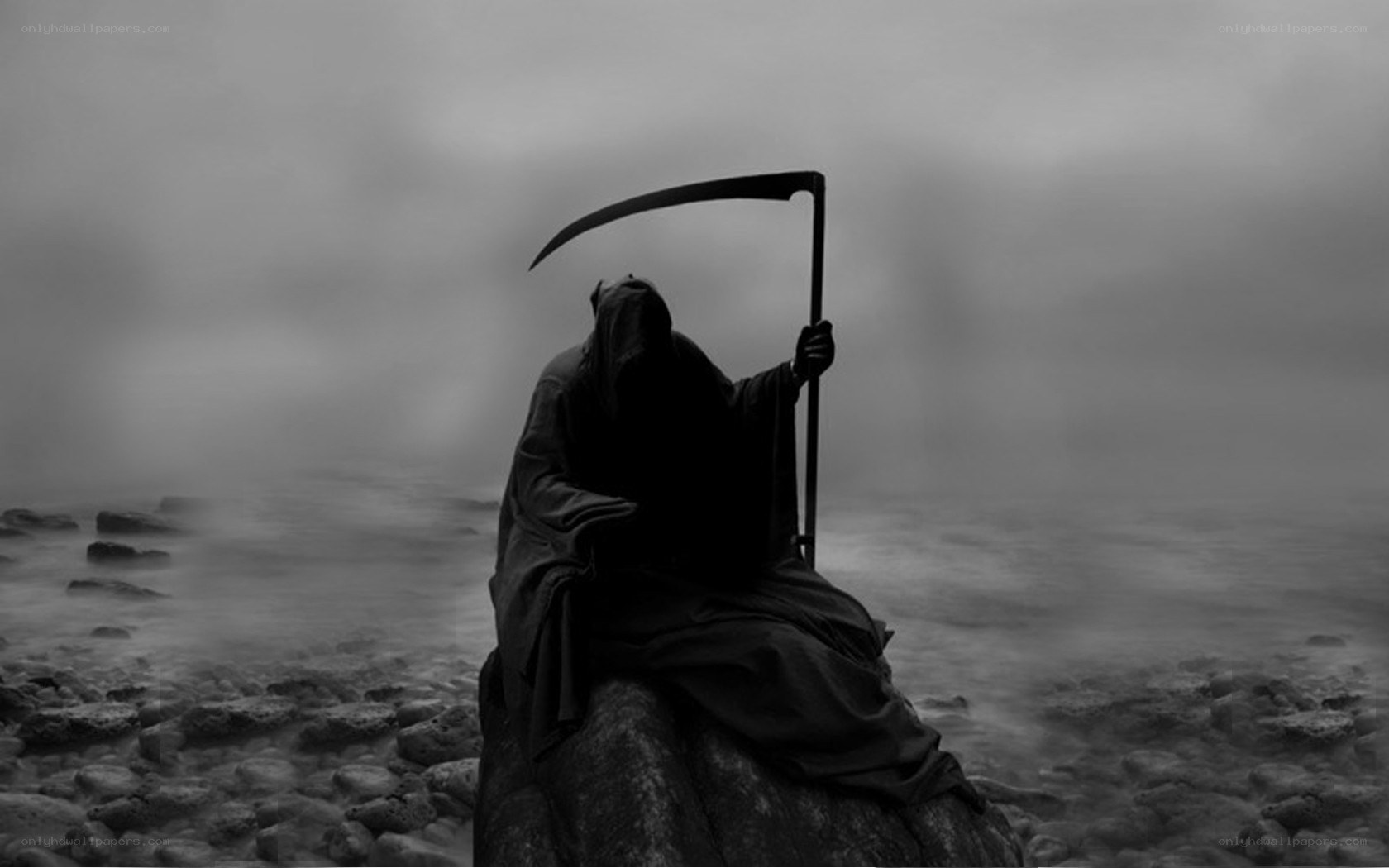 Grim Reaper on a rocky shore