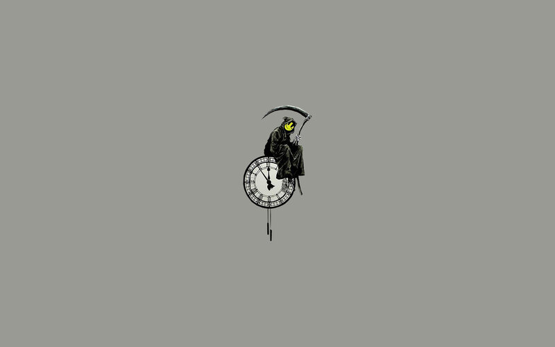 Grim Reaper on Clock — Gray