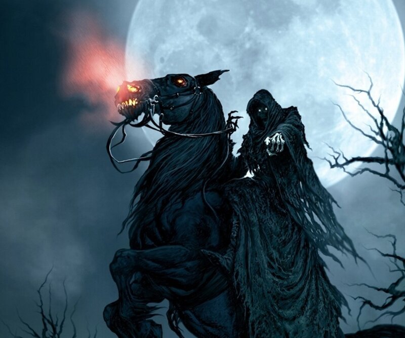 Grim Reaper on Horse — Black, Dark, Night