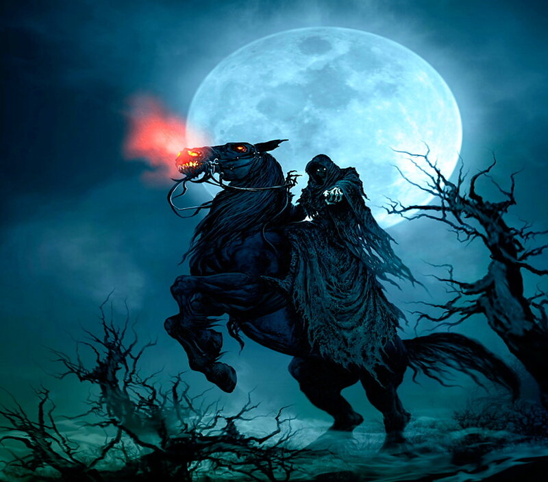 Grim Reaper on Horse — Blue, Dark