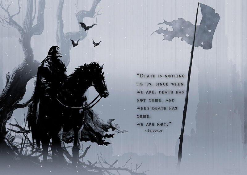 Grim Reaper on Horse — Gray, Somber