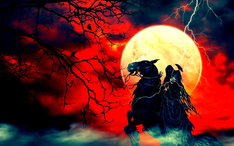 Grim Reaper on Horse — Red, Dramatic