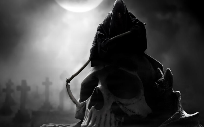 Grim Reaper on Skull — Black, Dark