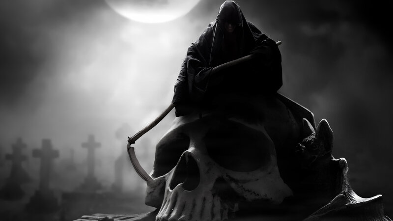 Grim Reaper on Skull — Black