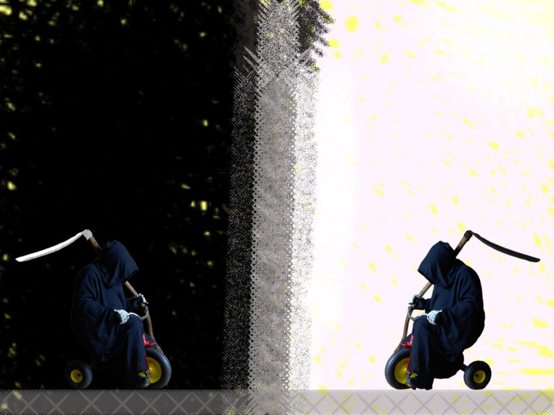Grim Reaper on Tricycle — Black, Dramatic, Digital Art