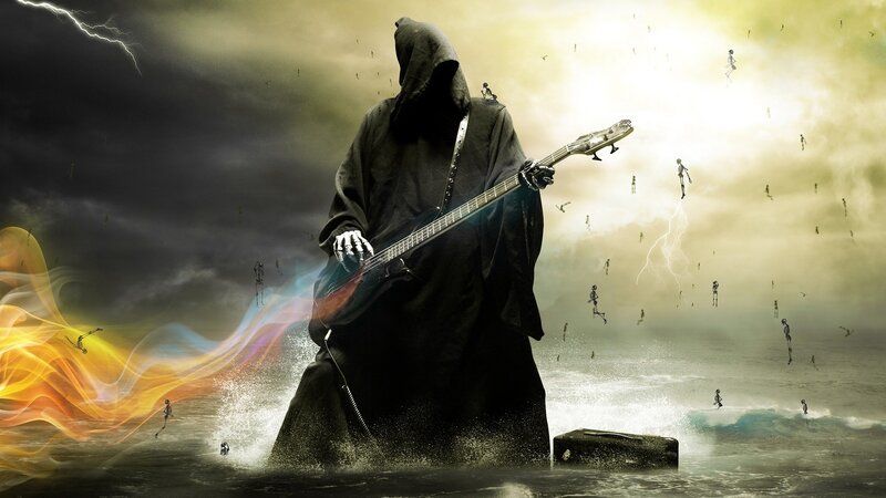 Grim Reaper Playing Bass