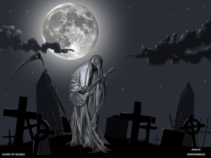 Grim reaper playing guitar