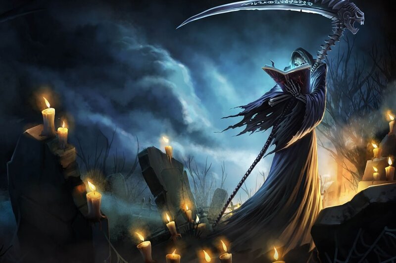 Grim Reaper Reading Book — Blue, Dark