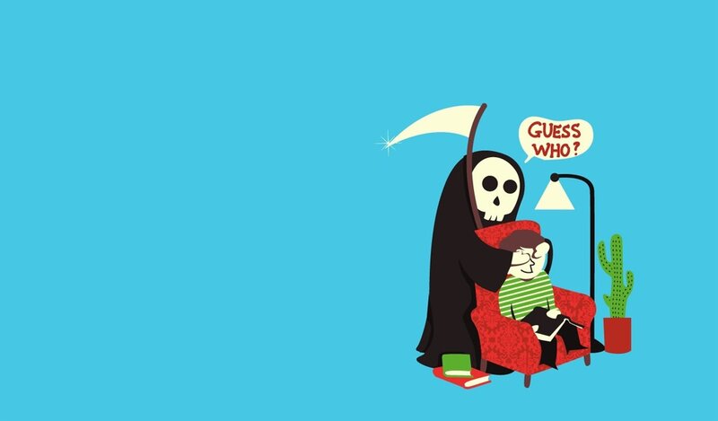 Grim Reaper reading with a child