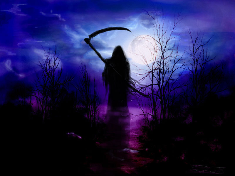 Grim Reaper Silhouette — Purple, Dark, Night, Digital Art