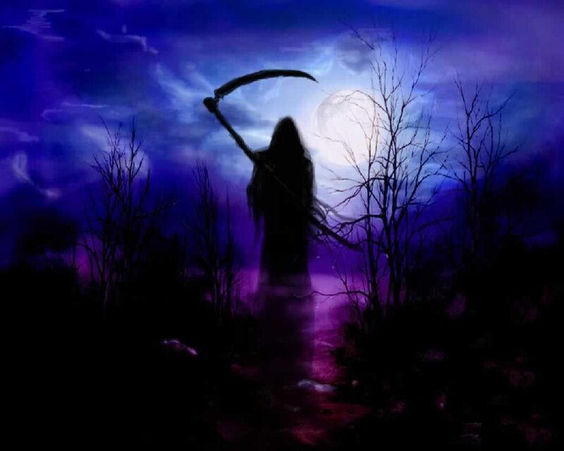 Grim Reaper Silhouette — Purple, Dark, Night