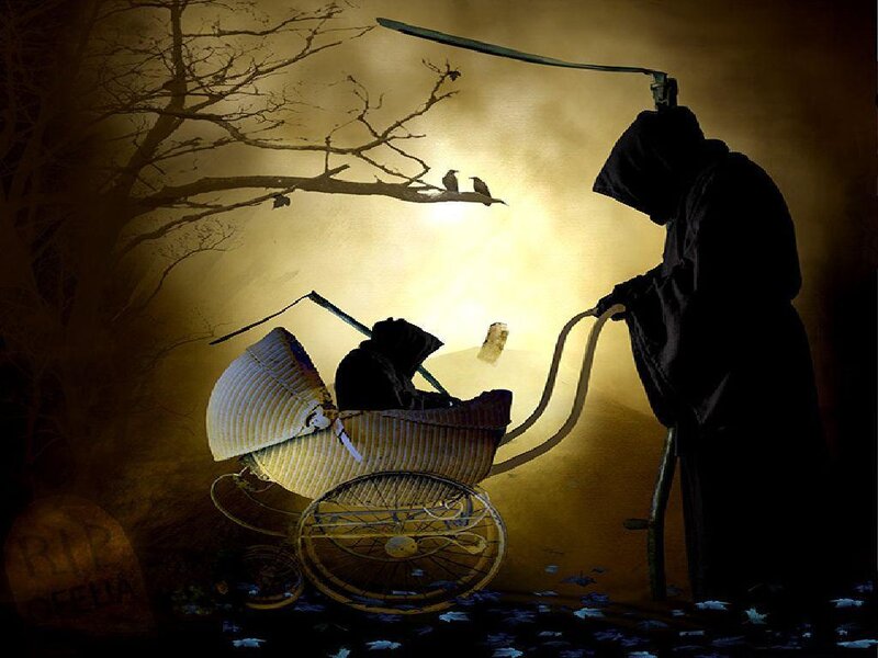 Grim Reaper with baby carriage