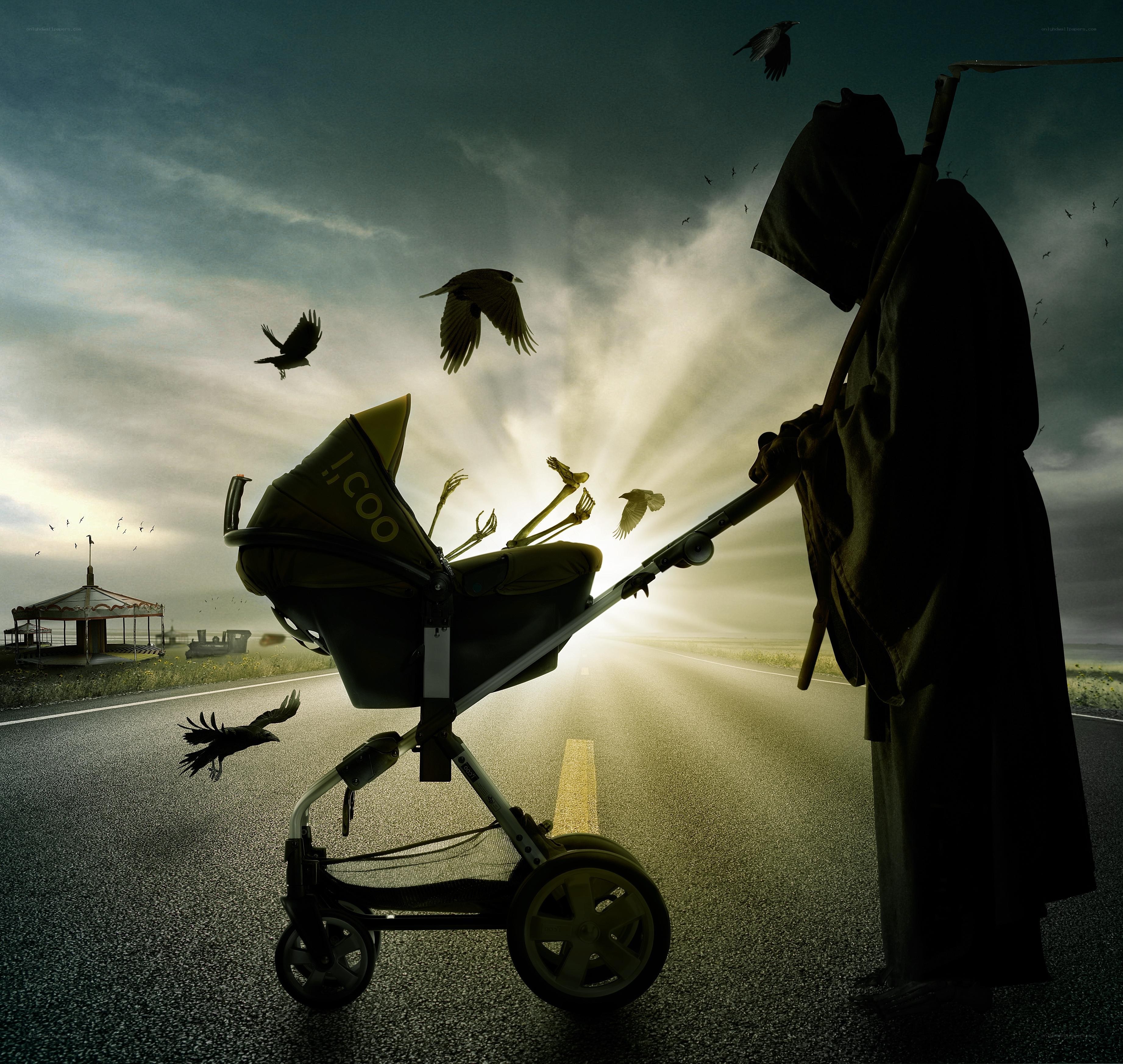 Grim Reaper with baby stroller