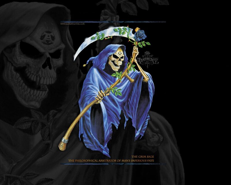 Grim Reaper with blue rose
