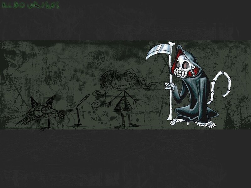 Grim Reaper with children's drawings
