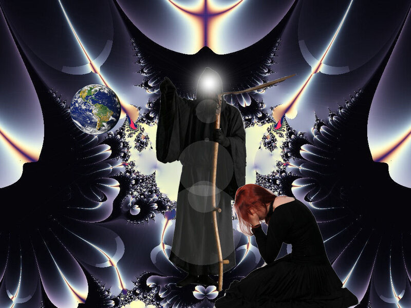 Grim Reaper with Earth and woman