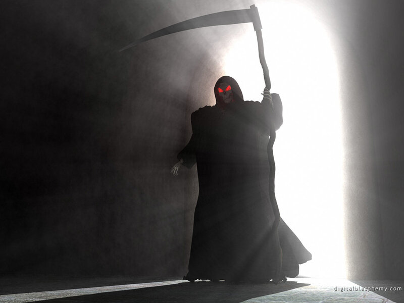 Grim reaper with glowing eyes