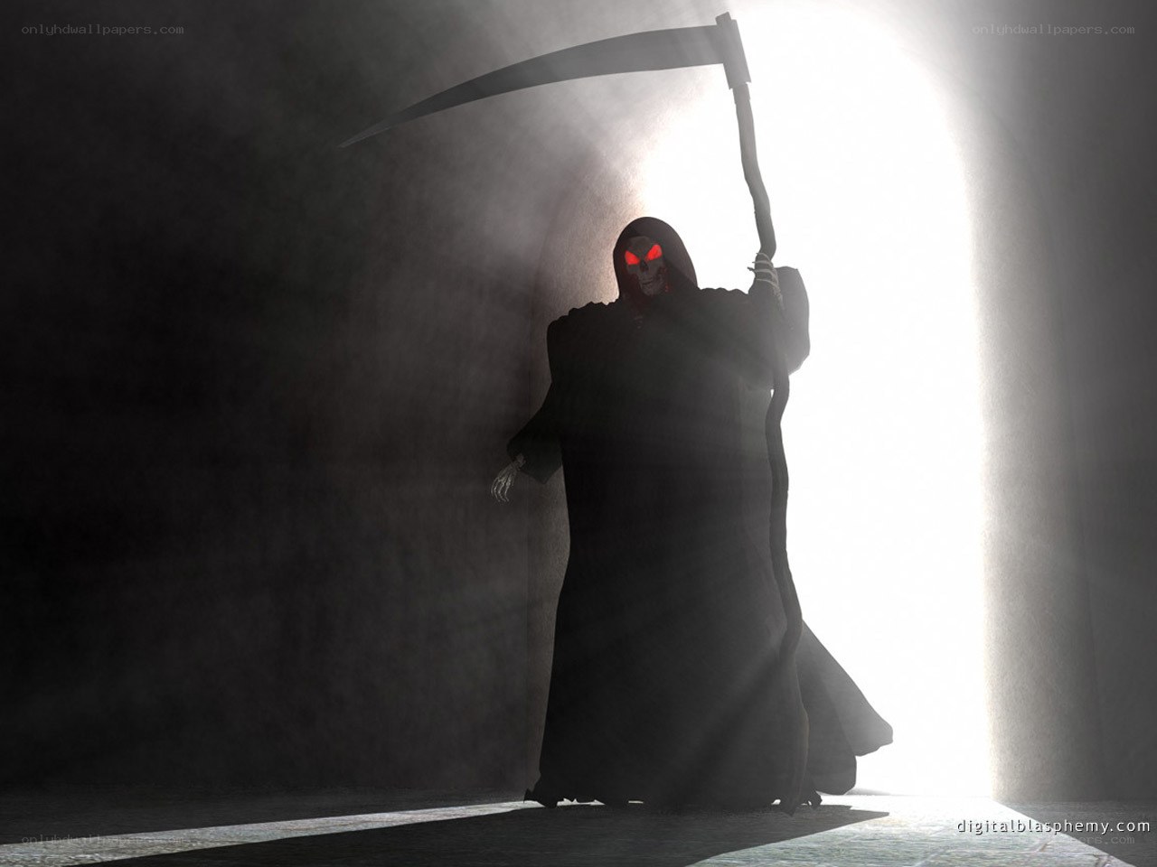 Grim reaper with glowing eyes