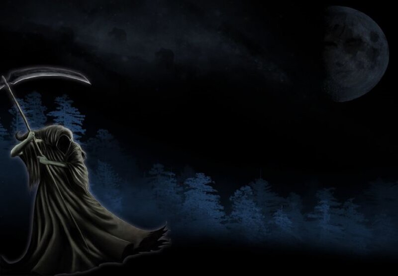Grim Reaper with Scythe — Black, Dark, Night, Digital Art, Moon